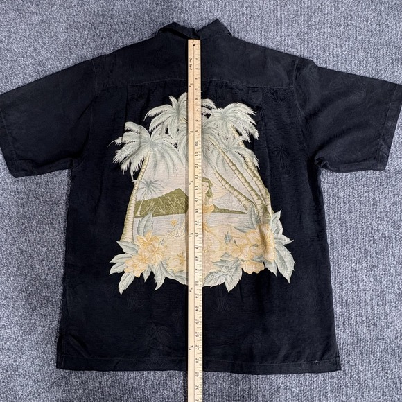 Tommy Bahama Shirt Mens Small Black Silk Hawaiian Camp Aloha Floral Panelback - Picture 15 of 16